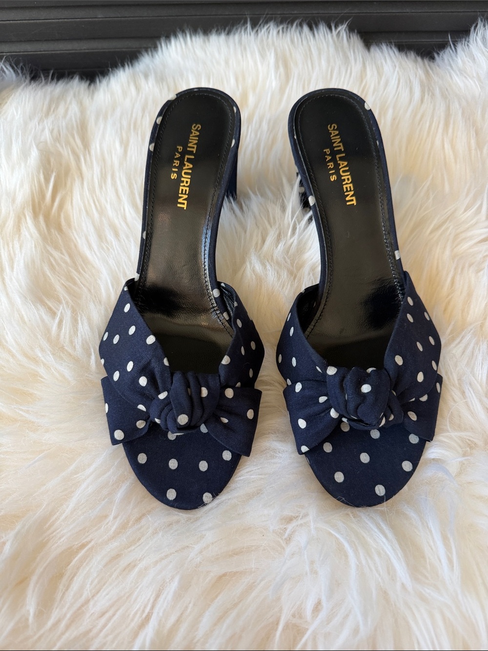 Saint Laurent 39 Bianca Knot Mules Yves Saint Laurent YSL polka dot sandals heel - Picture 4 of 12